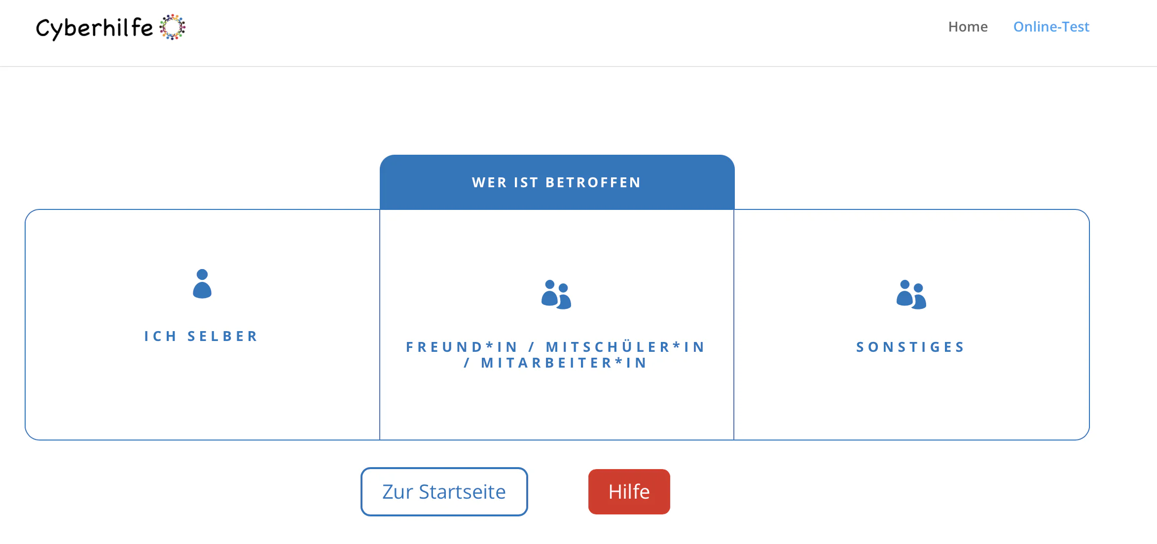 Das Bild zeigt das Hilfsangebot der Website cyberhilfe.org.
