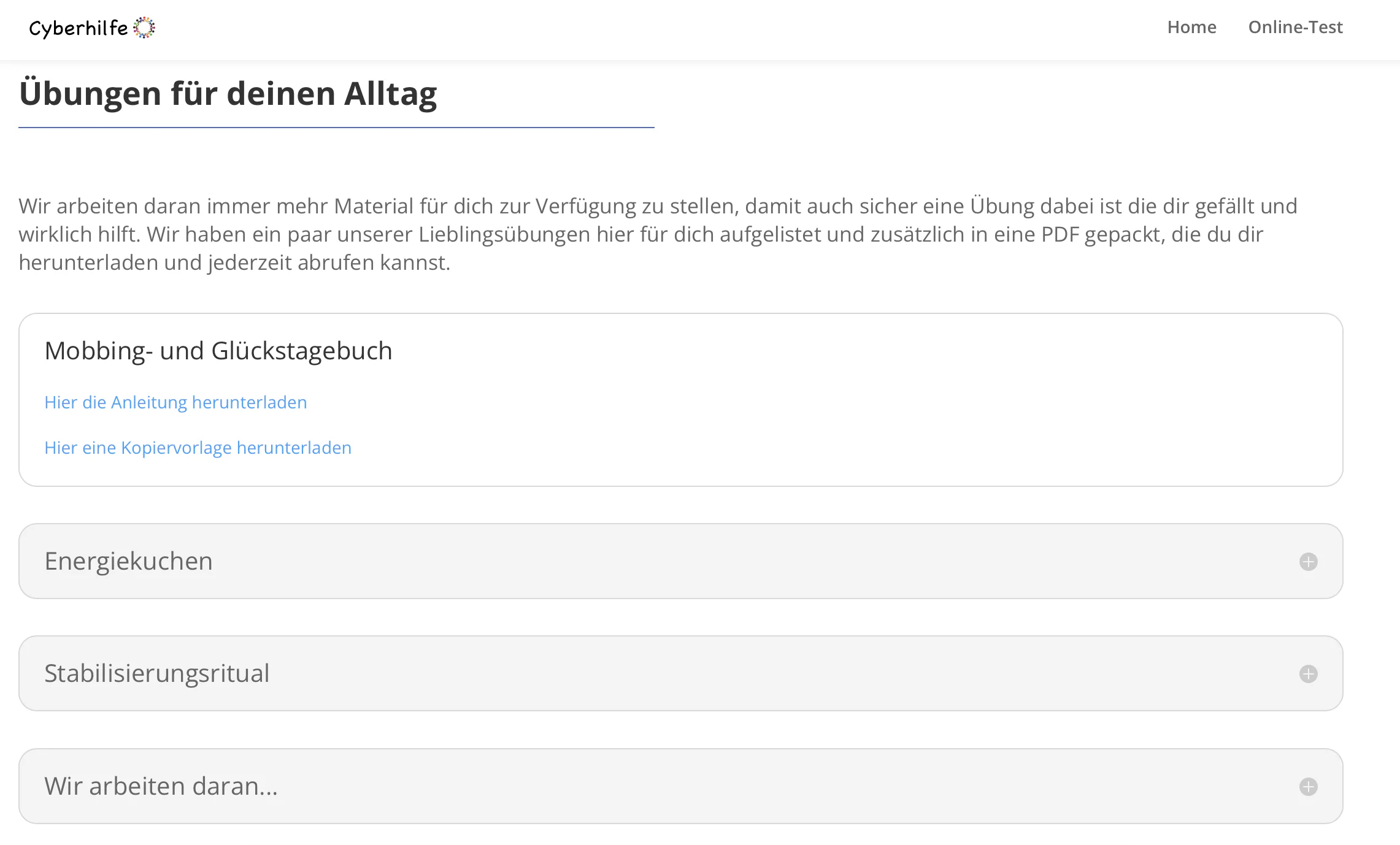 Das Bild zeigt das Hilfsangebot der Website cyberhilfe.org.